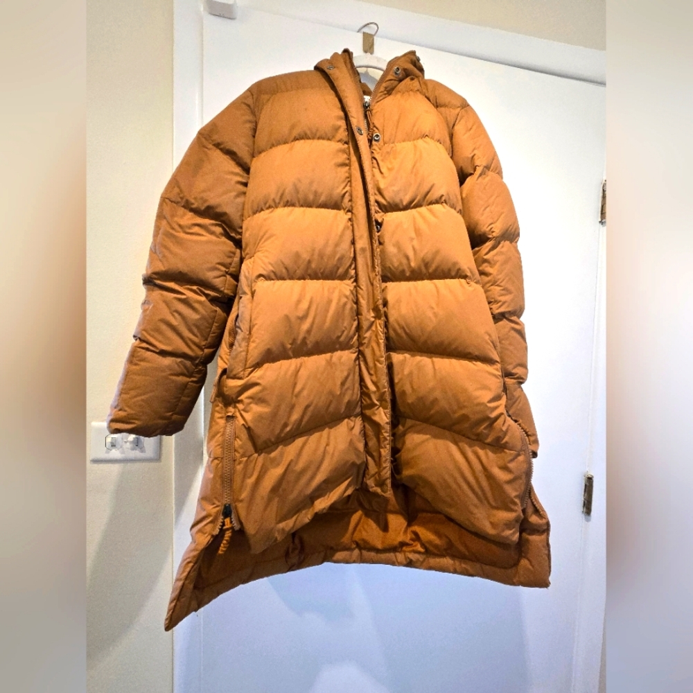 REI Women's Long Puffer Coat in Camel